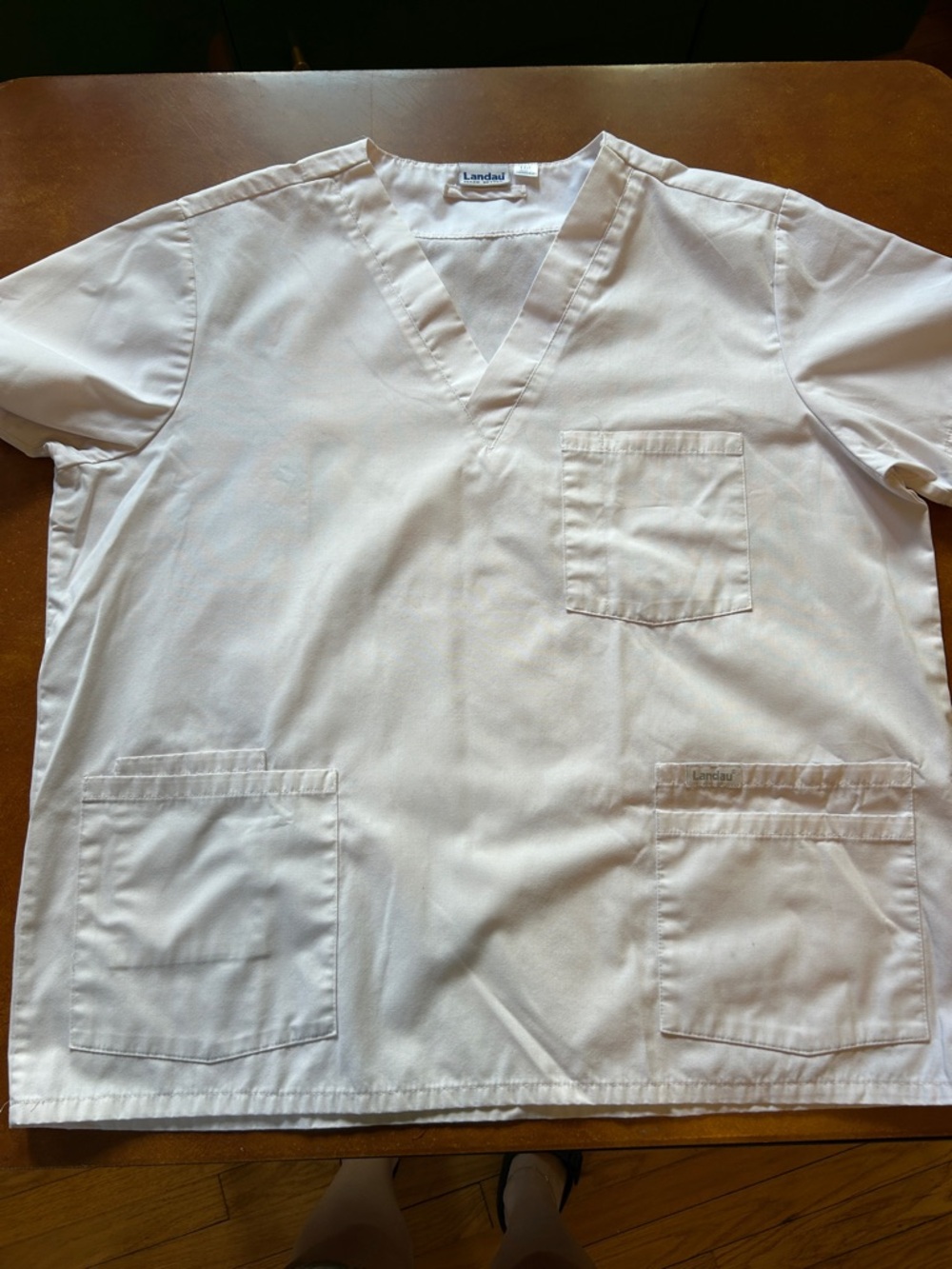 Landau White V-Neck Scrub Top with Pockets